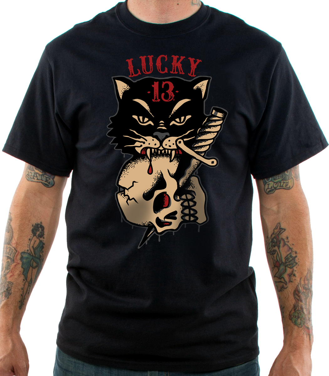 CAT SKULL TEE - classic fit short sleeve t-shirt Black