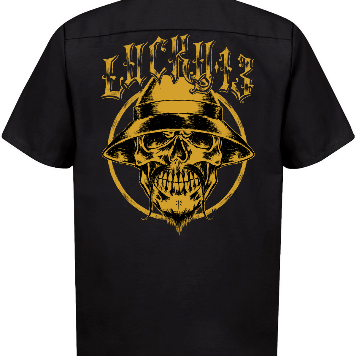 The PACHUCO SKULL Men's Short Sleeve Work shirt By Lucky 13 Black