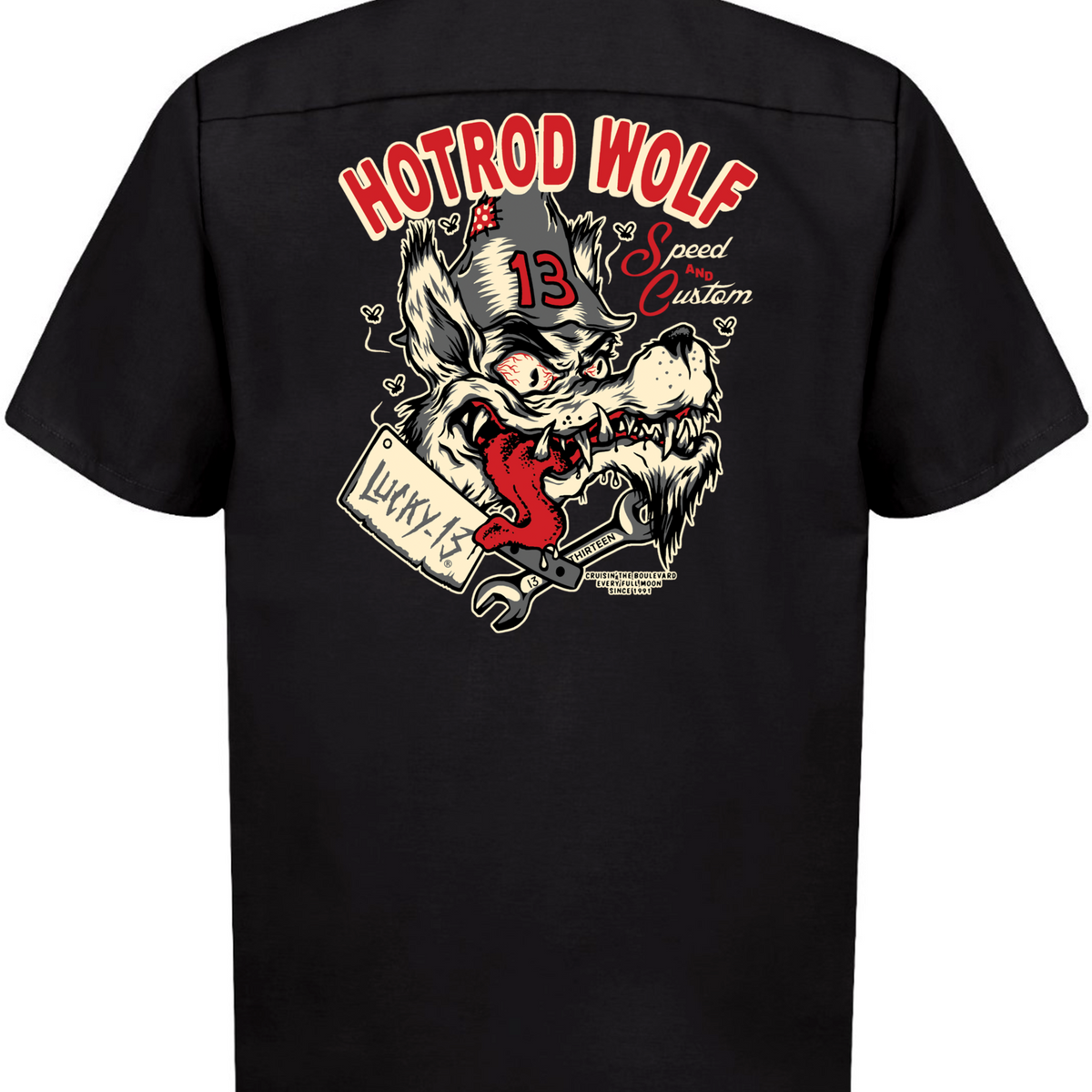 LUCKY13 ロカシャツ、ワークシャツ、ロカビリー、ホットロッド The HOT ROD WOLF Men's Short Sleeve Work shirt By Lucky 13