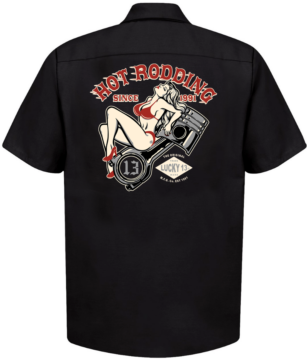 The PISTON PIN UP Men’s Short Sleeve Work shirt By Lucky 13 Black