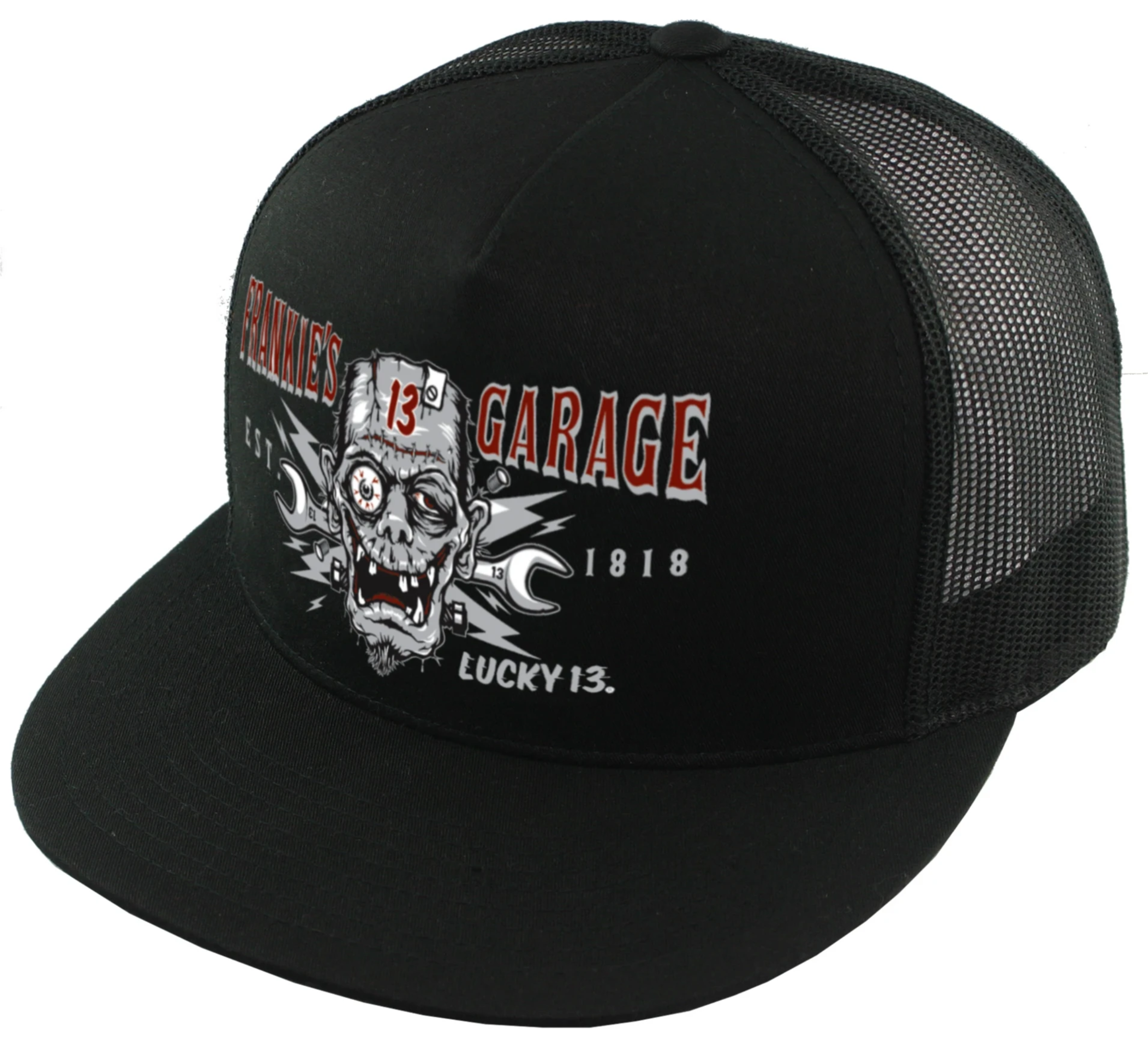 FRANKIE’S GARAGE Snapback Trucker Cap - BLACK