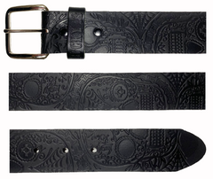 The DEAD SKULL Embossed Leather Belt - Black