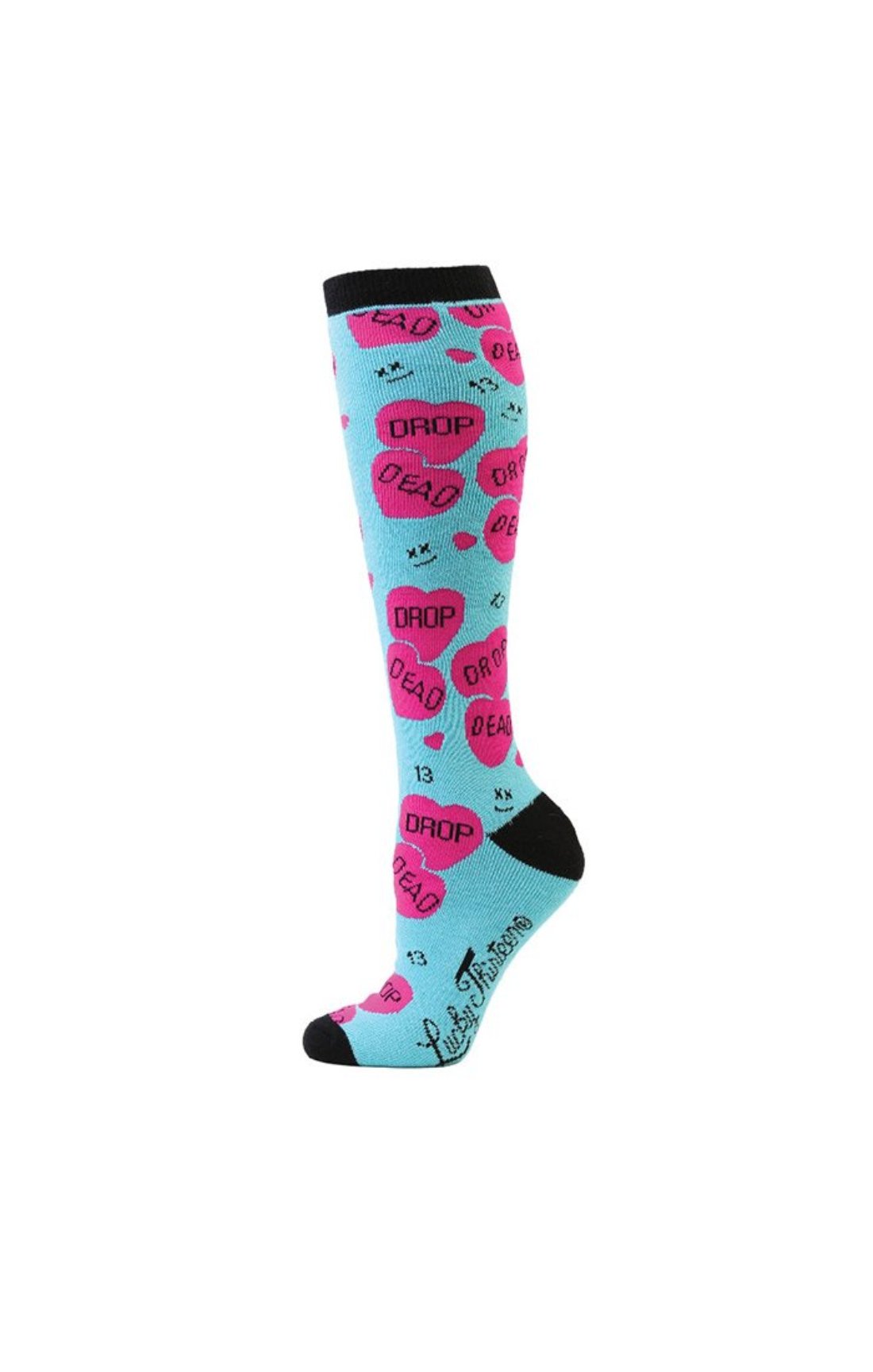 The DROP DEAD Knee High Socks- Turquoise/Pink